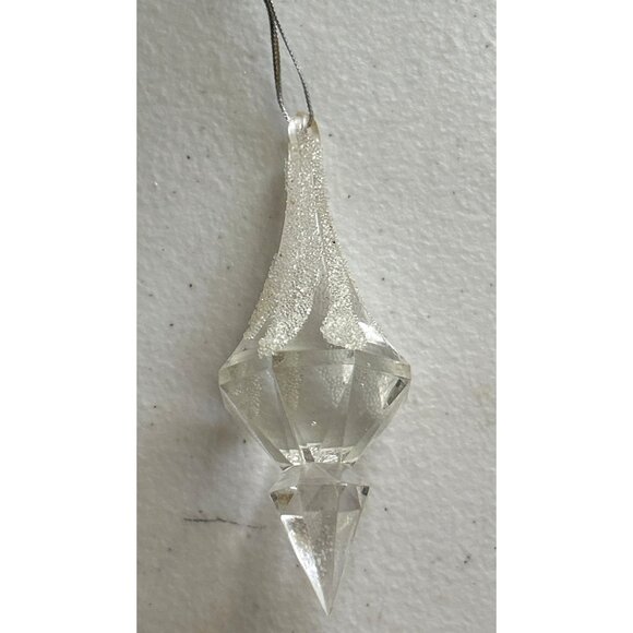 Clear Acrylic Drop Ornaments Glitter Detail & Silver Beaded String Set Of 5 - Picture 2 of 5